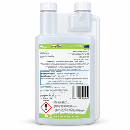 Anpario Salgard 1 L rear label and instructions