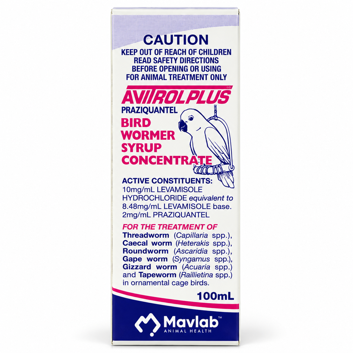 Avitrol Plus Bird Wormer Syrup Concentrate 100 mL box front