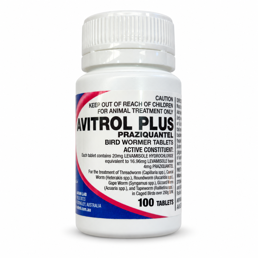Avitrol Plus Praziquantel Bird Wormer Tablets 100-tablet bottle professional front image