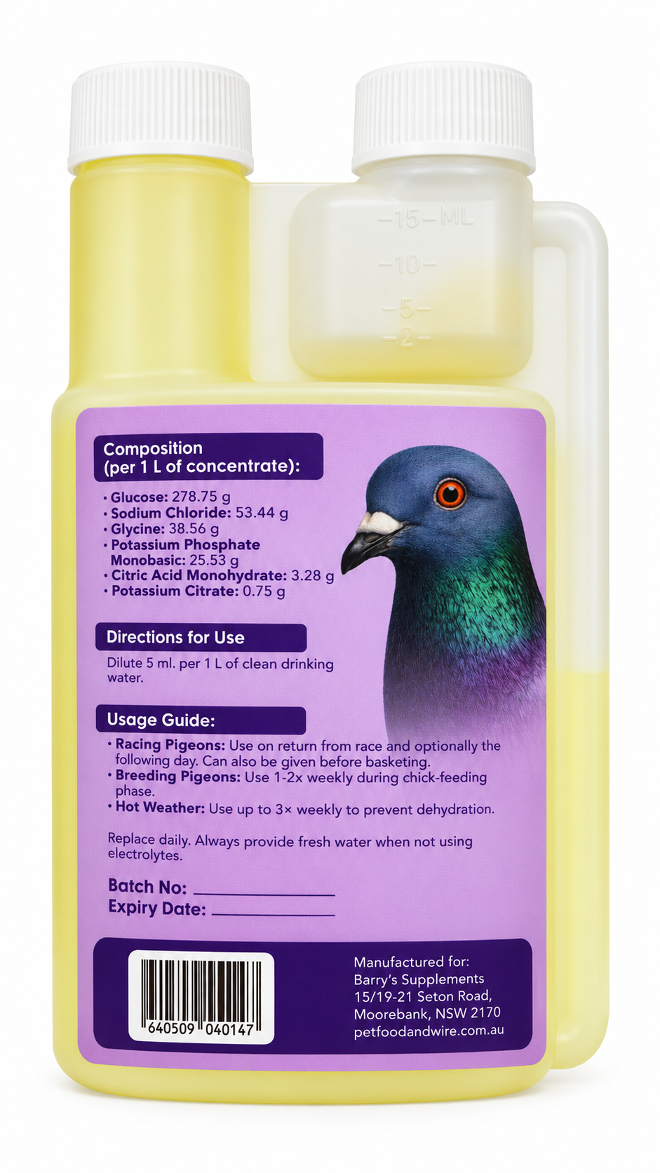 Barry's Electrolytes 250 mL composition and directions