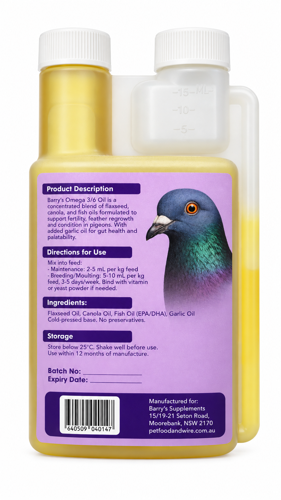 Barry's Omega 3/6 Oil 250 mL directions and product information