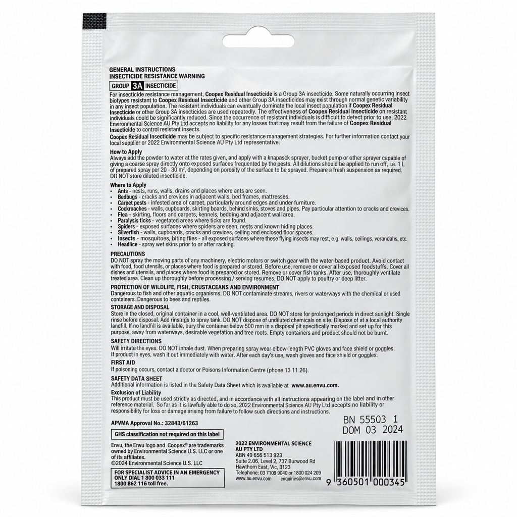 Coopex Residual Insecticide 25 g directions