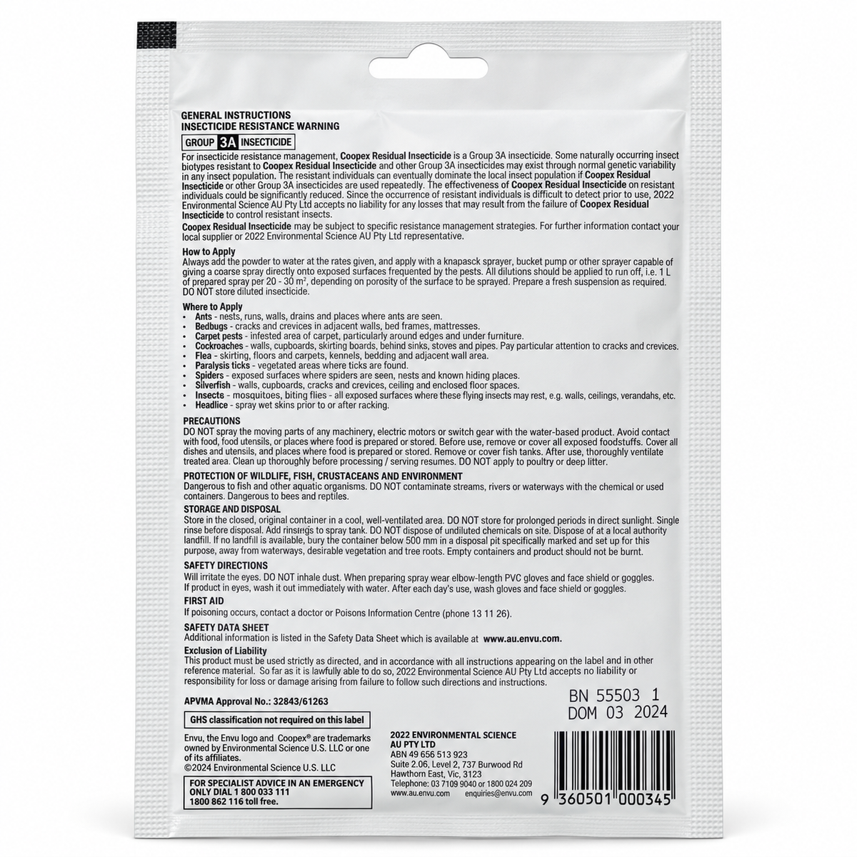 Coopex Residual Insecticide 25 g directions