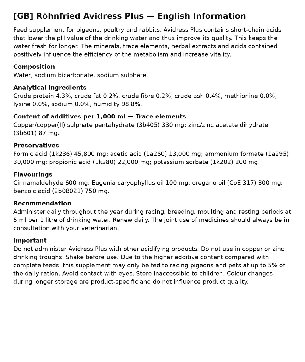 Röhnfried Avidress Plus 1 L exact clear English information