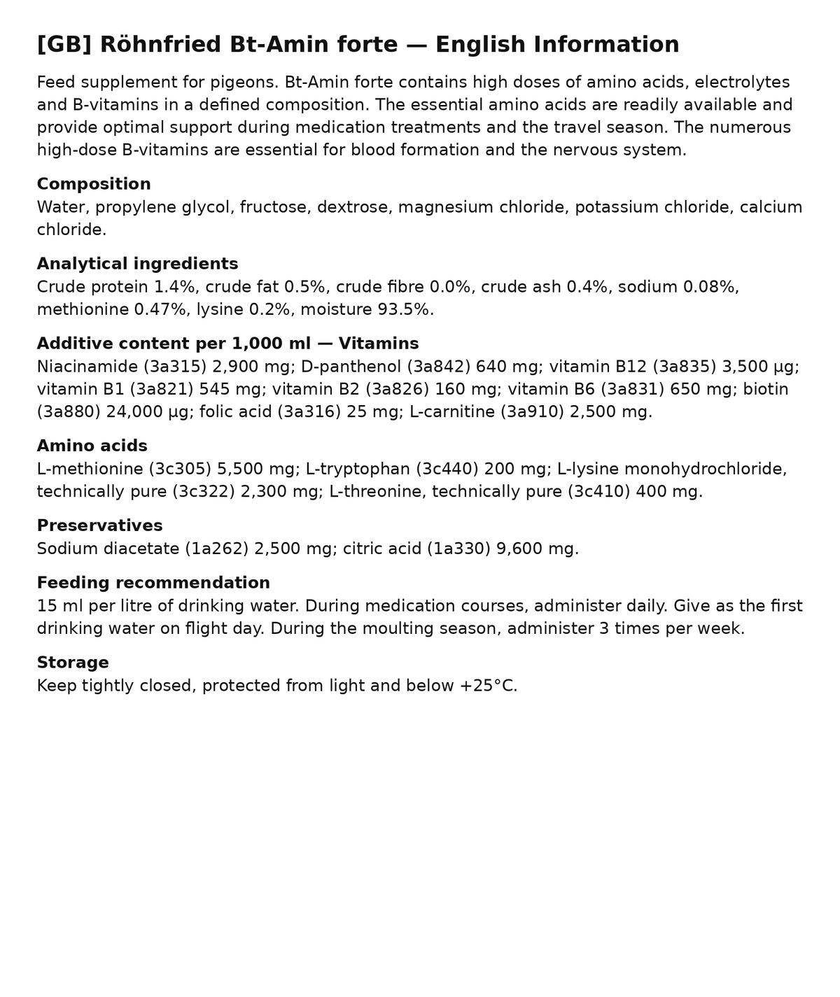 Röhnfried Bt-Amin forte 1 L exact clear English information