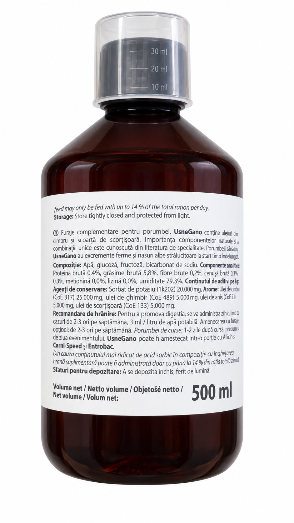 Röhnfried UsneGano 500 mL rear label and net volume