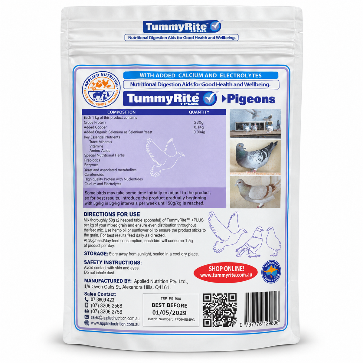 Applied Nutrition TummyRite +PLUS Pigeons 900g rear directions
