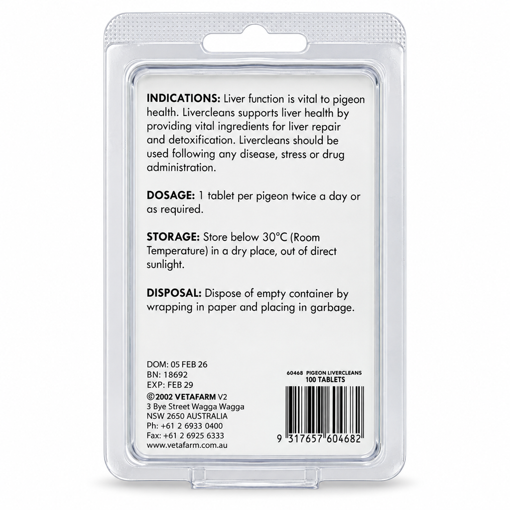 Vetafarm Pigeon Livercleans Tablets directions